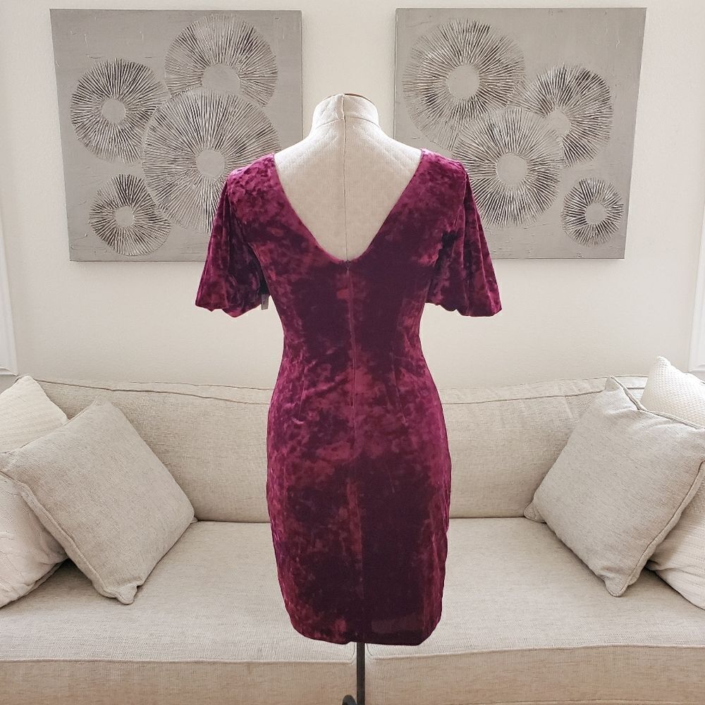 Guess Crushed Velvet Puff-Sleeve Dress Sz 4 - Picture 7 of 13